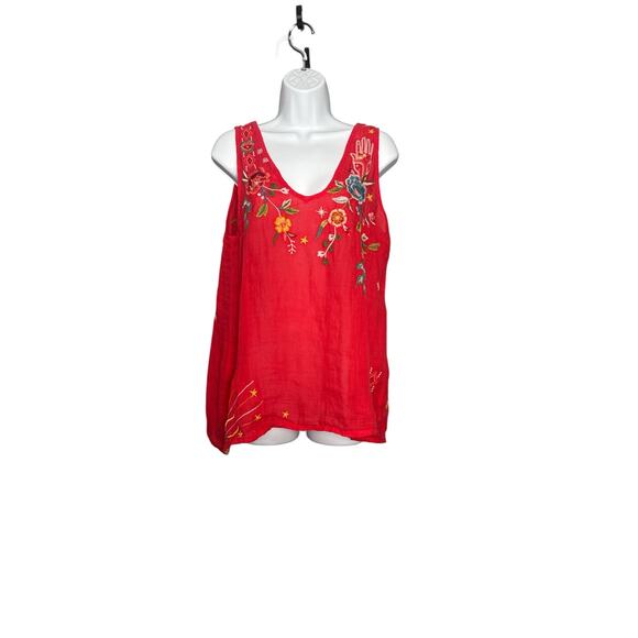 Johnny Was Workshop Red Ramie Floral Embroidered Tank Top Size Small - Picture 1 of 6